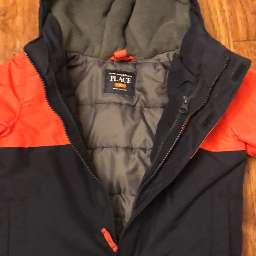The Children’s Place 2T Hooded Winter Jacket, Navy Blue and Orange